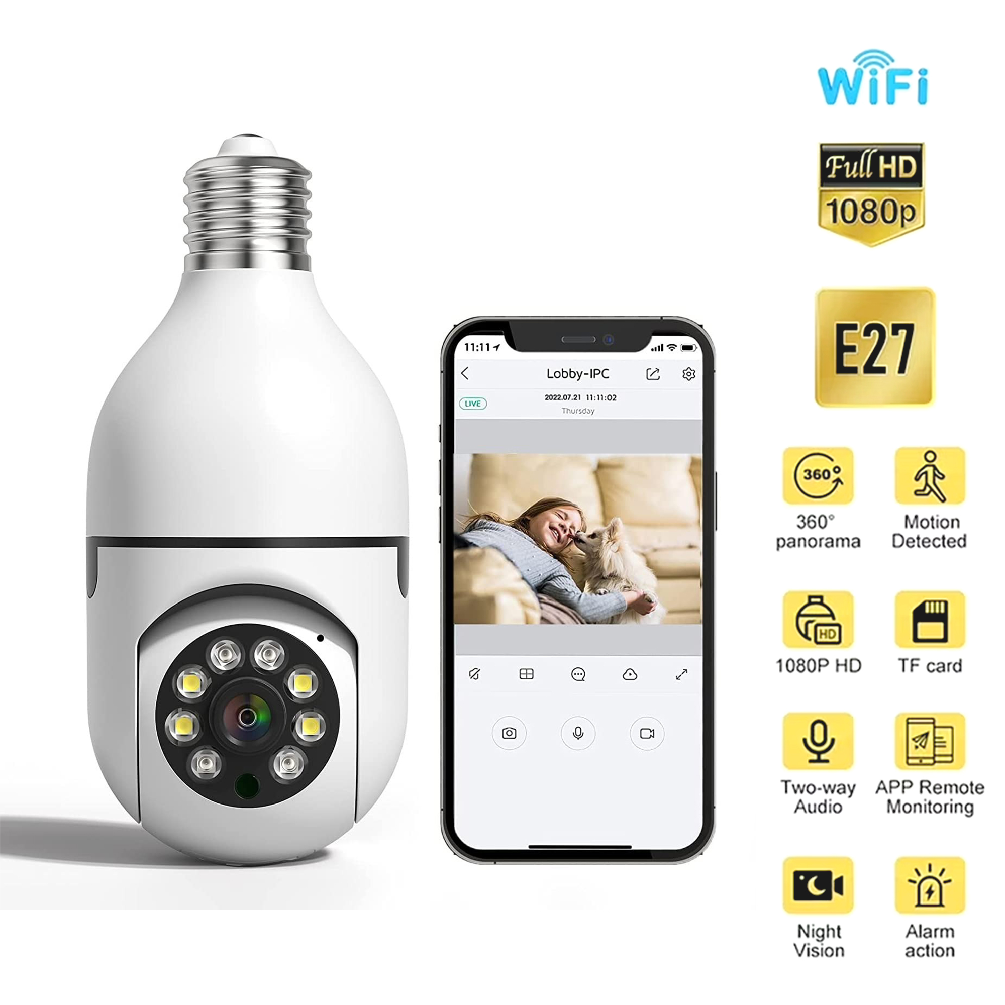 (Smart 360° Rotated Security Camera HD 1080P with Two-way Audio, Motion Tracking, and Waterproof Design bulb camera price only 1550/- Delivery carg free
